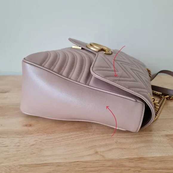 Gucci GG Marmont Large Shoulder Bag Dusty Pink Rose Mauve Matelasse Gold Rare - Picture 8 of 16